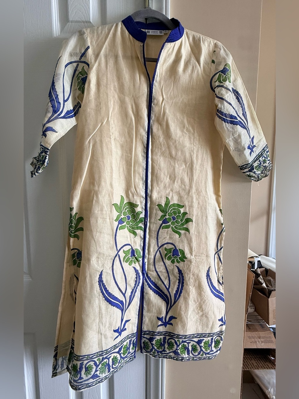 Boho Floral Kurta Tunic | Cream, Blue & Green | Lightweight Cotton